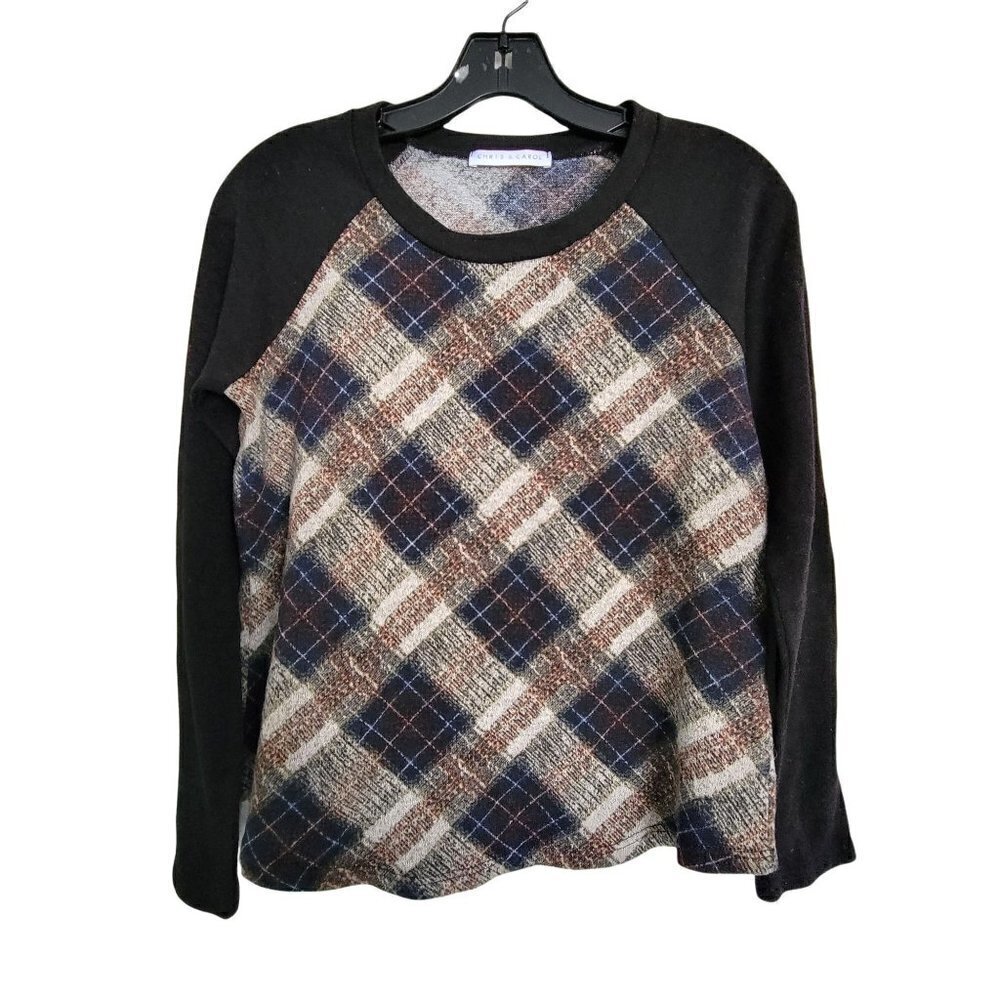 Chris & Carol Black Crew Neck Pullover Raglan Long Sleeve Sweater Top Sz Medium